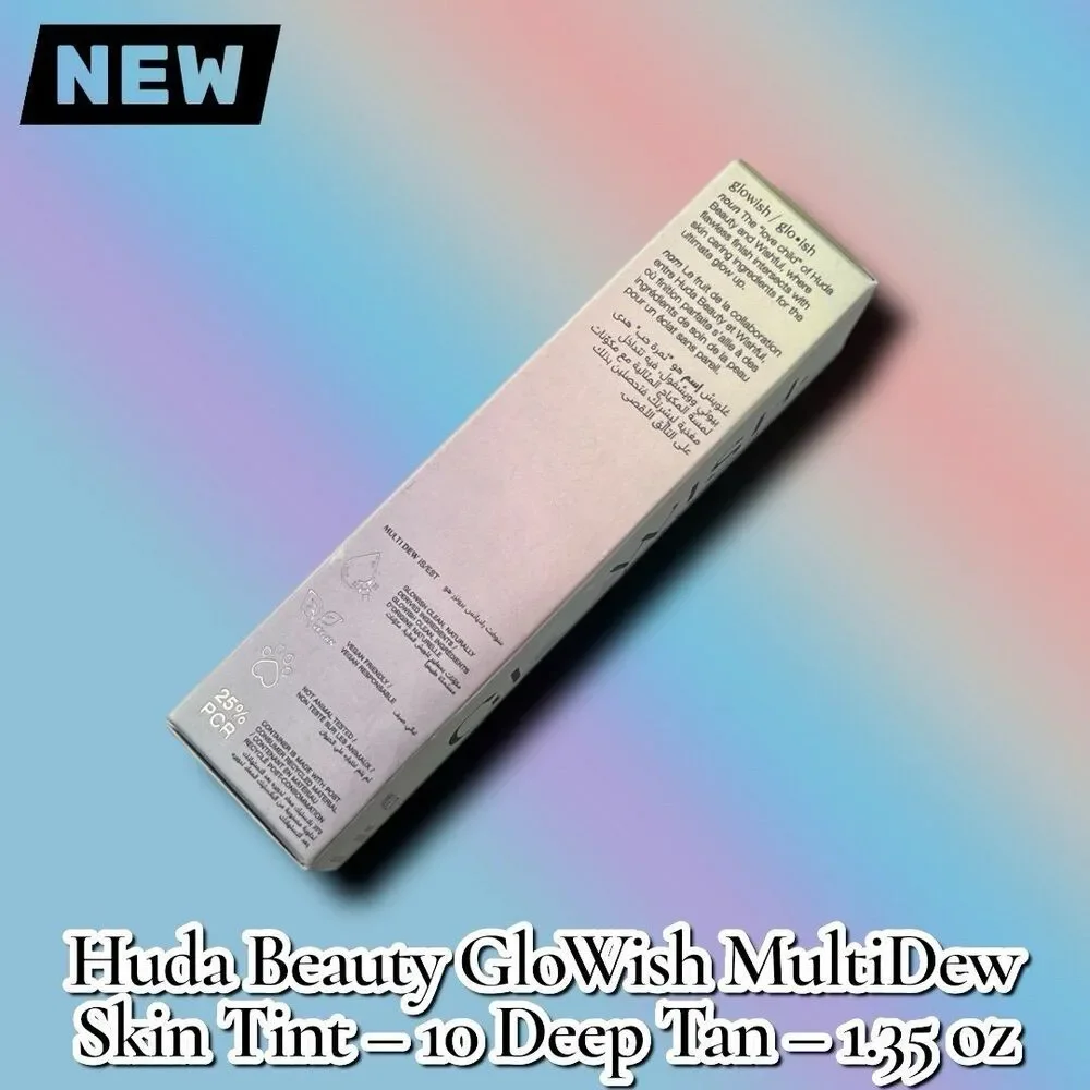 New Huda Beauty GloWish MultiDew Skin Tint – 10 Deep Tan – 1.35 oz